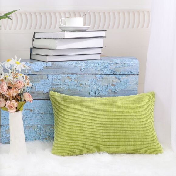 Corduroy Corn Striped Throw Pillow Cover Cushion Cover 12" x 18" Light Green - Picture 4 of 6